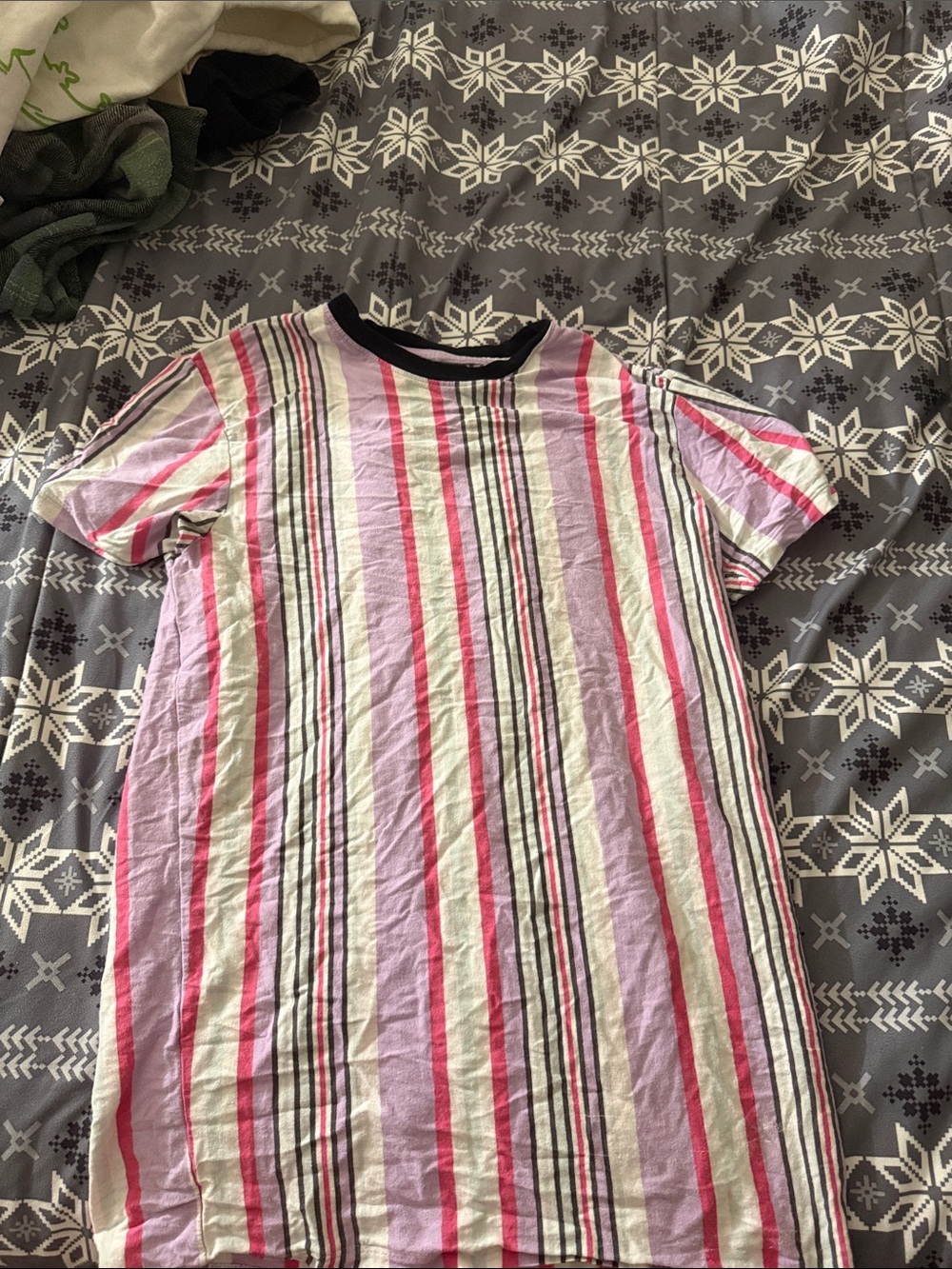 Girls' Short Sleeve Striped Tee Dress - Pink, White & Black
